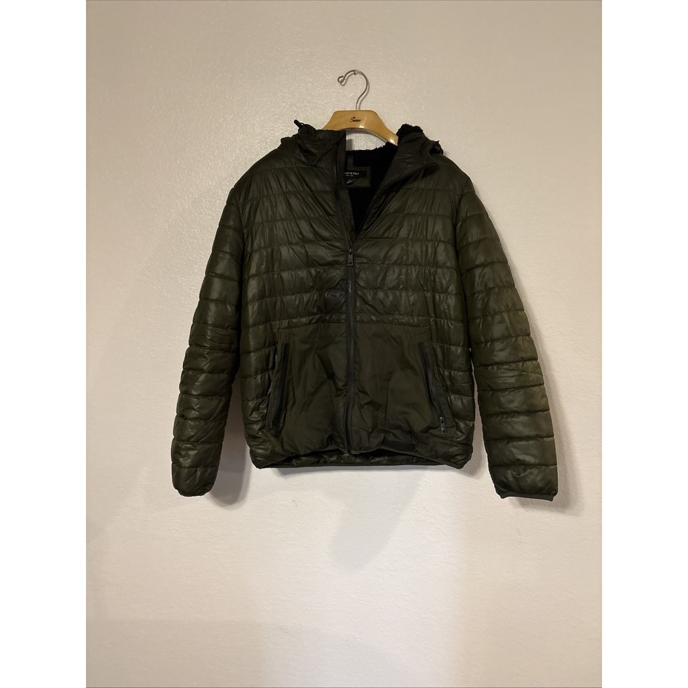 Kenneth Cole Sherpa Lined Hooded Puffer Jacket Olive Men's Sz L